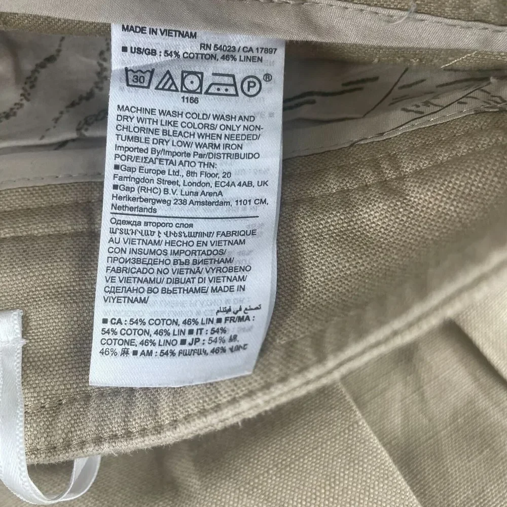 Banana Republic Cropped Wide Leg Pants 2 Beige Linen Blend Pleated Trousers NWOT
